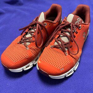 On Shoes 8.5 Cloudflyer Running Sneaker Flare Quartz Red Knit Helion Comfort